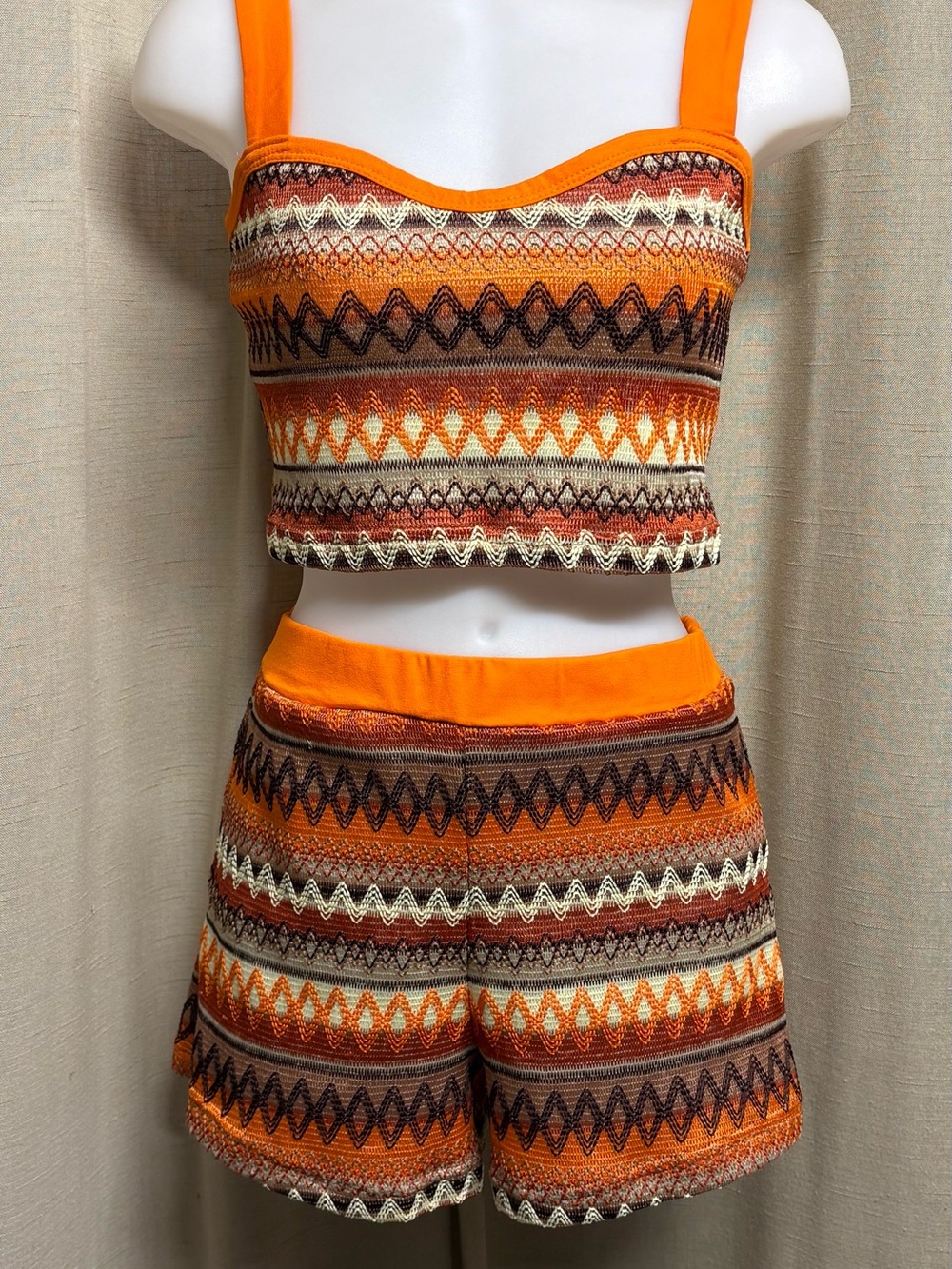 SHEIN Orange & Brown Knit Crop Top Set